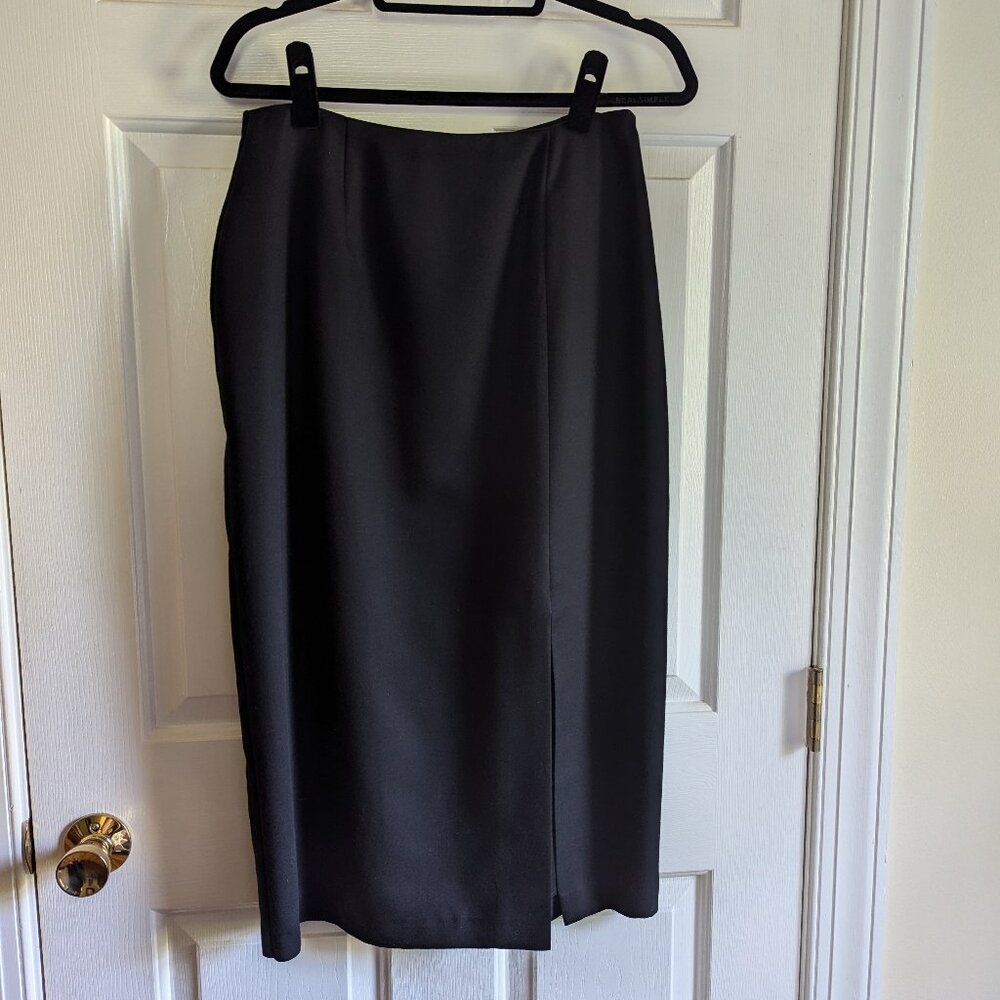 Ambiance Long Black Skirt with Slit (left-front), Size 12